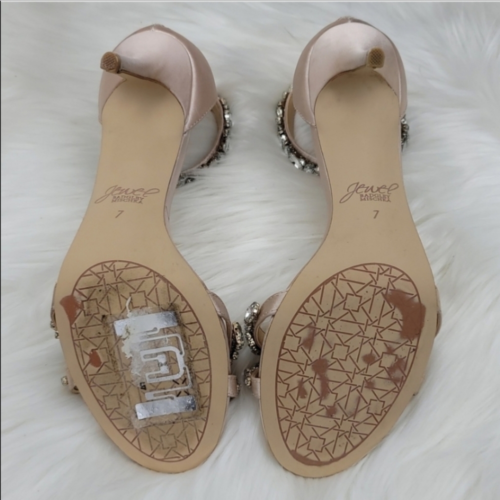JEWEL BADGLEY MISCHKA Caroline Embellished Strap Evening Shoe Heels Champagne - Picture 16 of 16